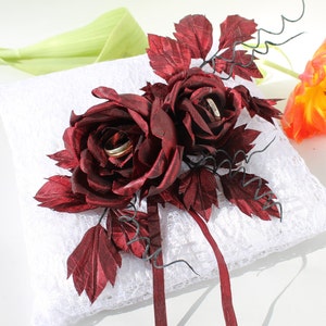 Handmade Ring Pillow: A touch of elegance with satin, lace and burgundy roses