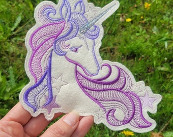 Large Unicorn Embroidered Patch – 6.3&quot;x5.9&quot;, Handmade on Wool Felt – Magical Fantasy Applique for Clothes, Bags & DIY Decor