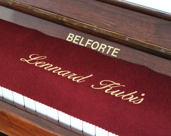 Keyboard runner Piano runner Keyboard cover for piano Keyboard cover embroidered 100% wool Bordeaux red individualized with desired text 090.1