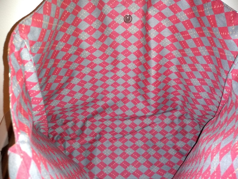 Dark Red Paisley Plaid Reusable Tote Bag with Snap Closure