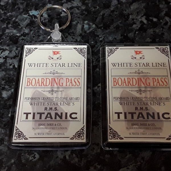 Titanic Boarding Pass Keyring and Fridge Magnet Set. 1912 Ticket Replica