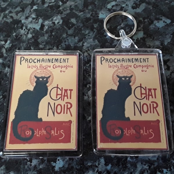 Le Chat Noir Keyring and  FridgeMagnet Set. Classic French Poster Art