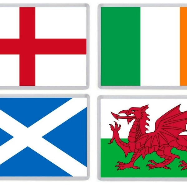 Juego de imanes para nevera con bandera. Inglaterra, Irlanda, Escocia y Gales