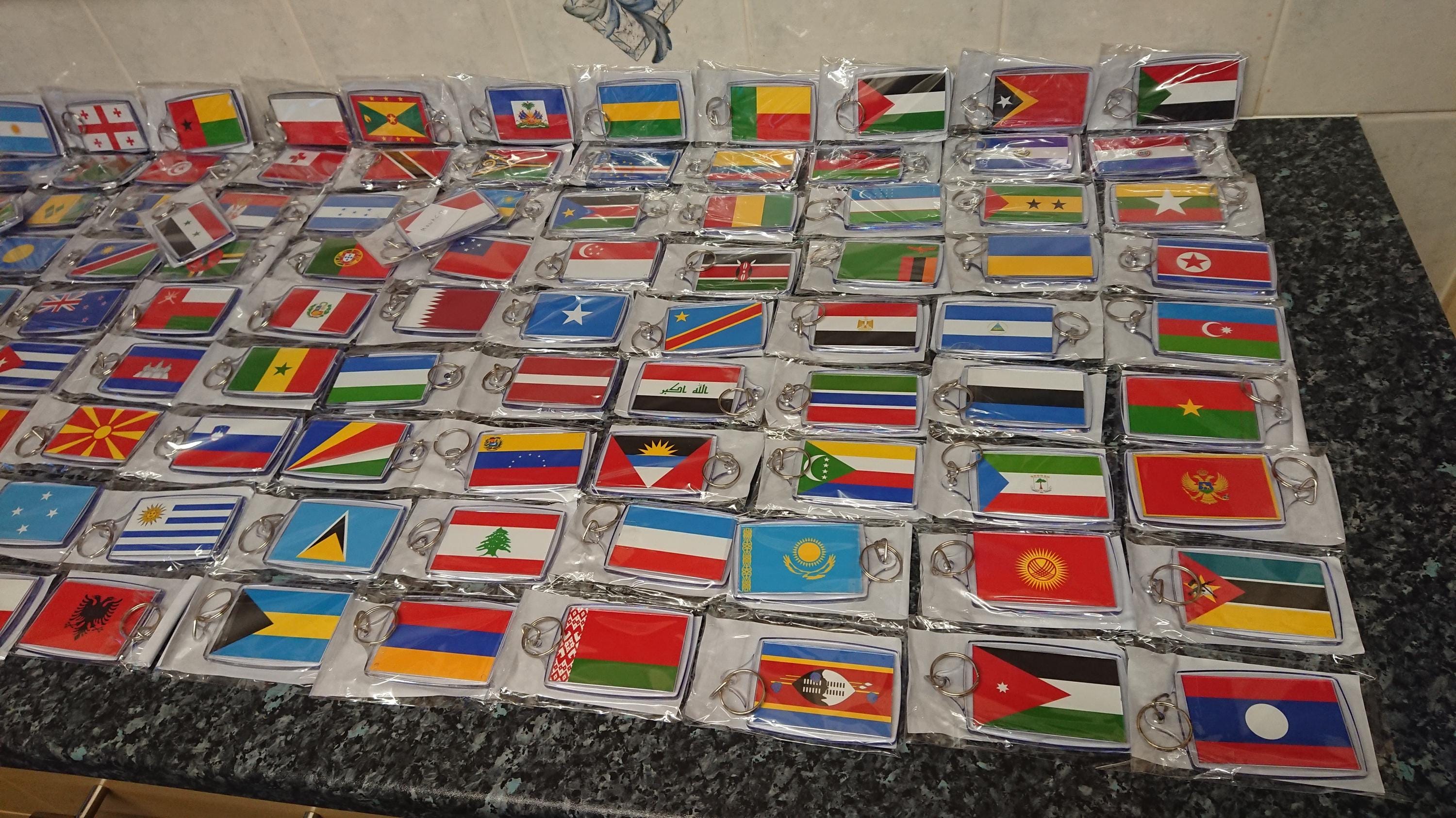 Choice of World Flag Jumbo Keyring, England, USA, Italy, France, Spain, Canada, Mexico and Many More
