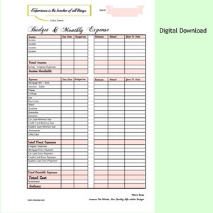 Rastreador de presupuesto y gastos mensuales / 1 PDF de descarga digital / Planificador de presupuesto y gastos mensuales / Planificador financiero /con cotización motivacional