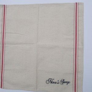 17 in by 17 in Unbleached Flour Sack Napkin Embroidered 100% Cotton Earth Friendly Cloth Dinner Napkin