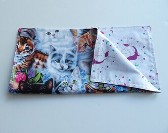 Reversible Cloth Lunch Napkin White Blue 12 in x 12 in Cotton Cat Unicorn Kate Nina's Soap