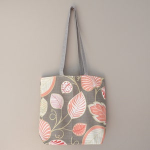 Fabric Tote Bag with Pockets Lined Gray 17 in W x 15 in L 100% Cotton Floral N22S50 Nina's Soap