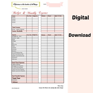 Rastreador de presupuesto y gastos mensuales / 1 PDF de descarga digital / Planificador de presupuesto y gastos mensuales / Planificador financiero /con cotización motivacional