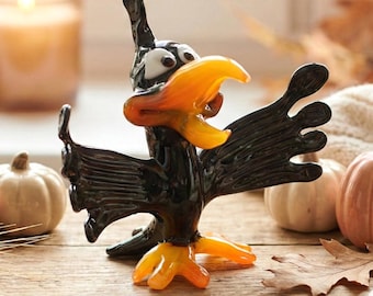 Statuetta di corvo in vetro fatta a mano: scultura in vetro artistica e stravagante