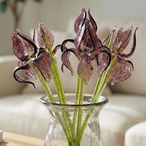 Hand Blown Purple Glass Iris Flower Sculpture: Weatherproof Art Glass, 13-inch