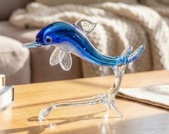 ハート型イルカのミニチュアフィギュア 手描き 吹きガラス アート 動物