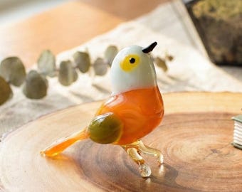 オレンジ色の鳥、ガラスの鳥の置物、鳥の彫刻、鳥の装飾、鳥愛好家への