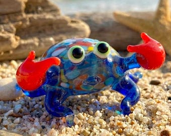 Figurine Crabe Verre Soufflé UKCOCO - Sculpture Miniature Côtière Décorative Cristal Peint