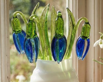 Glass Snowdrop January Birth Flower - Snowdrop Gift for Her - Snowdrop Flower - Blown Glass Flowers Bouquet with Stems - Birthday Gifts