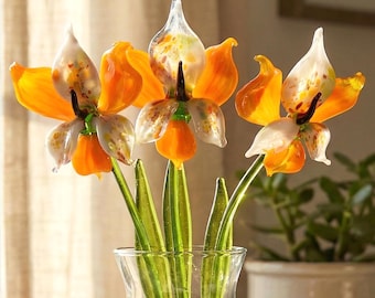 Hand Blown Glass Orchid Flower | Glass Orchid Bouquet | Glass Birth Month Flower | Glass Orchid Stem | Forever Glass Flowers