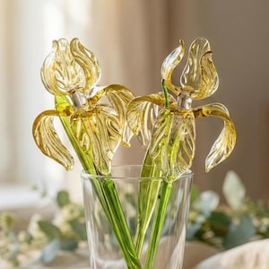 Glas Iris Geschenk, mundgeblasenes Glas Blumenstrauß, Glas Geburtsmonat Blumengeschenk, Schreibtisch Dekor, für immer Blumen, Muttertagsgeschenk, Frühlingsdekor