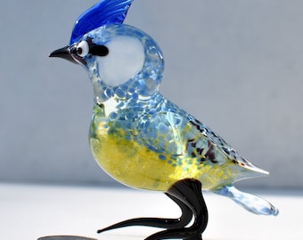 Glass Blue Jay, Glass Bird Figurine, Blue Bird Sculpture, Bird Decor, Bird Lover Gifts, Glass Bird, Bird Figurine, Bird Art, Bird Statue