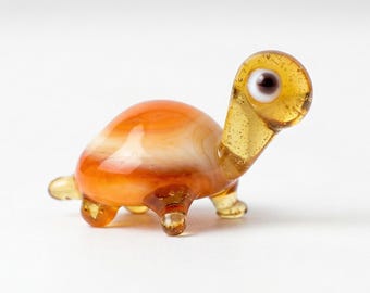 Blown Glass Turtle - Small Glass Turtle - Tiny Glass Animal - Turtle Figurine Decor Gifts for Women - Miniature Glass Animal
