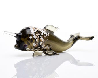 Hand Blown Glass Narwhal Figurine – Handmade Sea Animal Sculpture