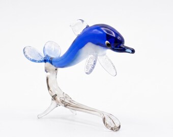 Glass Dolphin Figurine, Coastal Decor, Beach House Decor, Dolphin Gift, Blown Glass Animals, Dolphin Statue, Glass Animals, Ocean Decor Art
