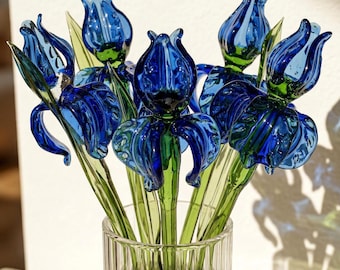 Blue Glass Iris, Glass Flower Bouquet, Glass Flowers, Glass Birth Month Flower, Forever Flowers, Mothers Day Gifts, Anniversary Gift for Her
