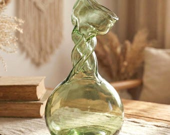 Handblown Green Glass Art Vase | Sculptural Bohemian Decor | Unique Collectible Artisan Glass Statement Piece