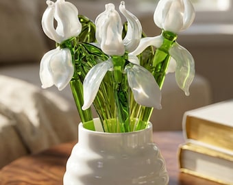 Handblown White Glass Iris Flower • Glass Flowers Bouquet • February Birth Flower • Blown Glass Birth Month Flower • Forever Flowers • Gift