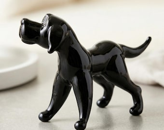 吹きガラスの犬の置物（ブラックラブラドール・レトリバー