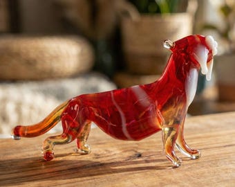 ガラス製の虎の置物、虎の像、動物の彫刻、ジャングルの装飾、小さな手