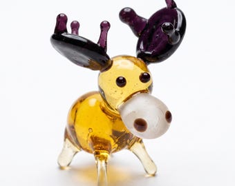 Handblown Moose, Moose Figurine, Moose Decor, Moose Gifts, Tiny Glass Animals, Glass Animals, Miniature Glass Animals, Mini Glass Figurine
