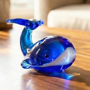 ブルーアートガラスのクジラの置物 - Etsy 日本