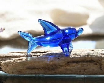 イルカの置物、ミニガラスムラーノ品質ランプワークガラスの置物 