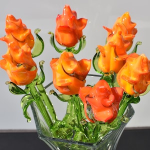 Beautiful orange glass Rose flower. Excellent addition to your glass collection, unique gift. Each flower is priced individually.