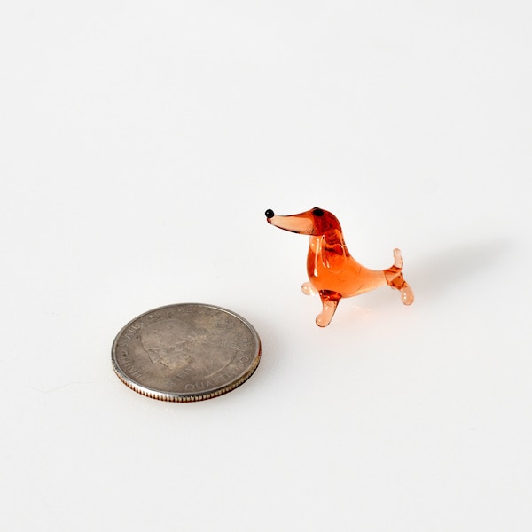 Cute Miniature glass dachshund From Glass Menagerie. Lamp Work, Flame work, whimsical character and dog statue.