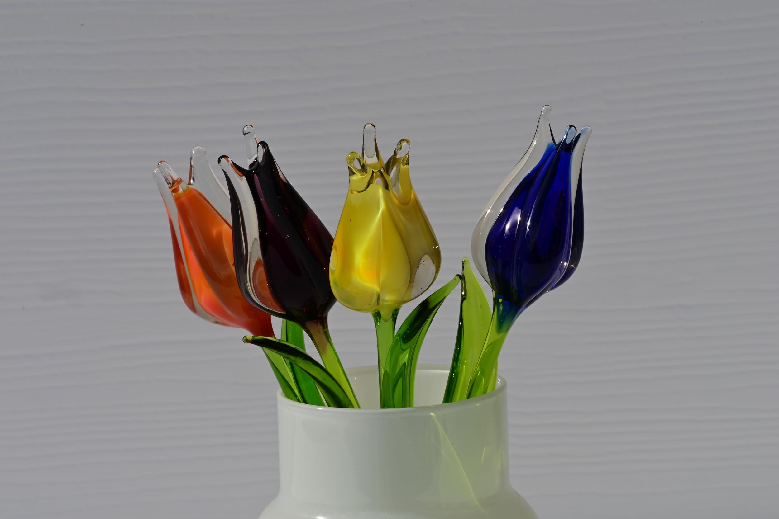 週末限定セール　TOUCHU Glass flower Tulip　２本セット Glass Tulip Flowers, Blown Glass Flowers Bouquet - Glass Birth