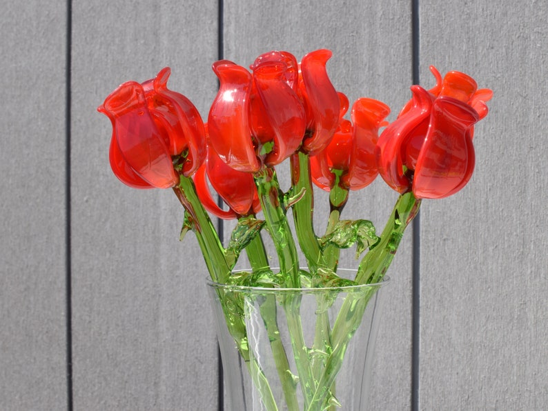 Excellent addition to your glass collection Glass Red rose flower unique gift.