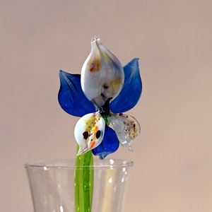 Beautiful blue-white glass Orchid flower. Excellent addition to your  collection, unique gift. Each flower is priced individually.