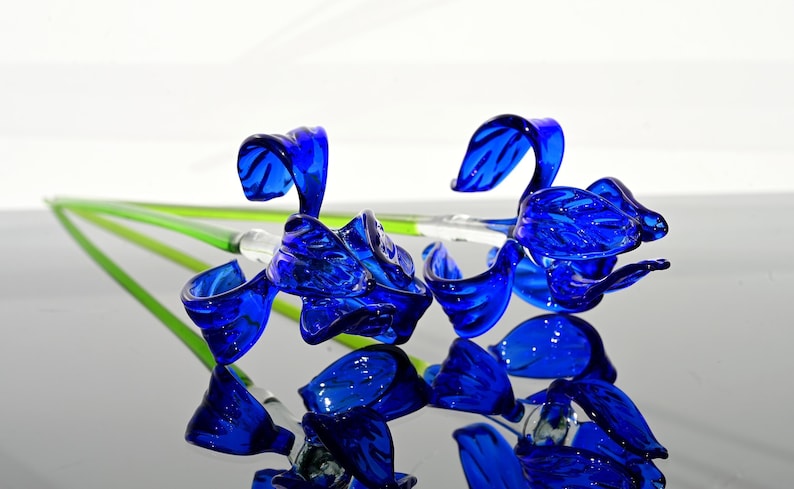 Blue Glass Iris, Blown Glass Flowers, Glass Flower Bouquet, Spring Home Decor Centerpiece, Eternal Flowers, Blown Glass Art Mothers Day Gift image 10