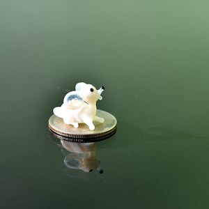 Cute white glass mouse, whimsical, Lamp work miniature character from Glass Menagerie, Unique gift.
