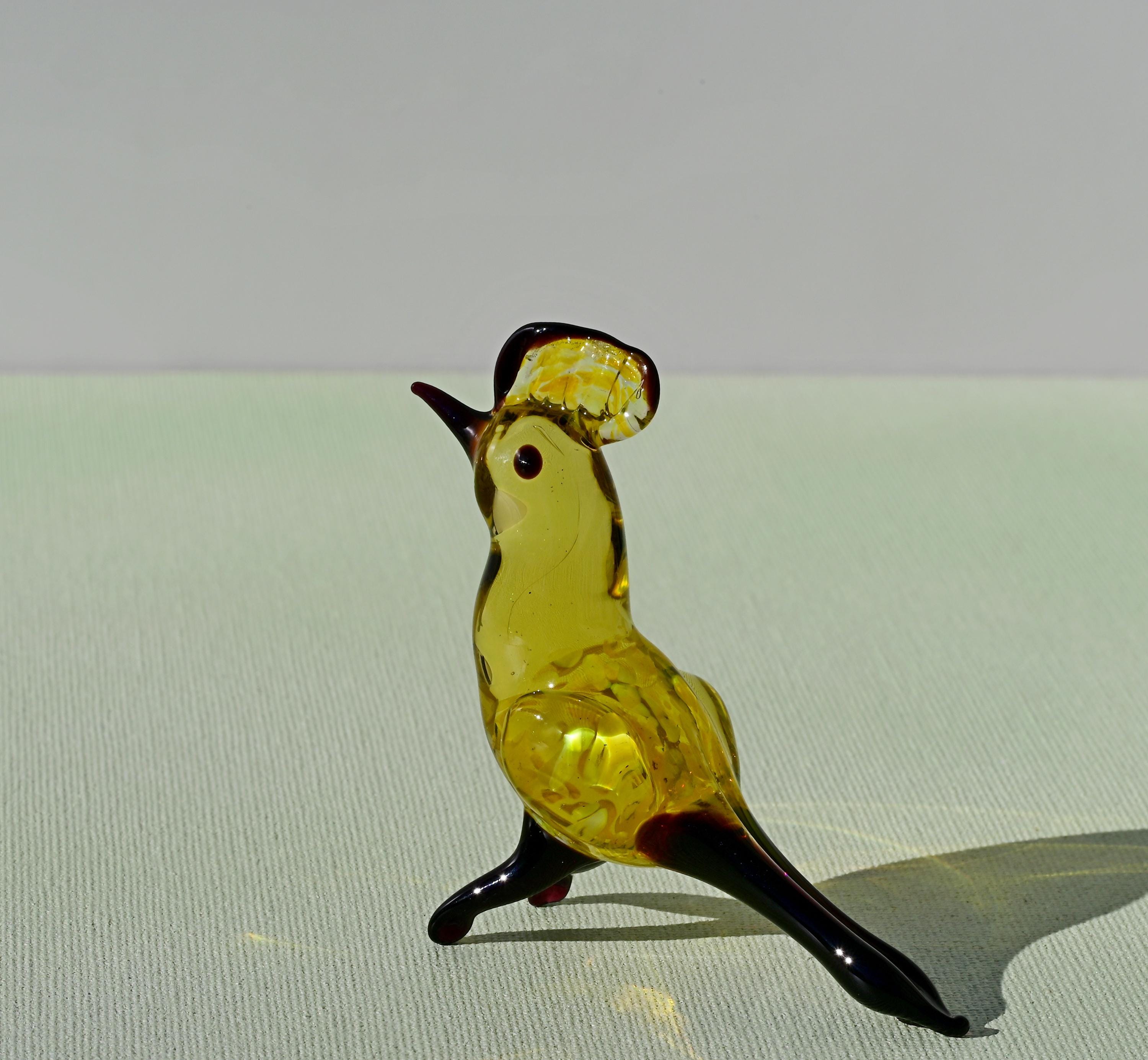 黄色い鳥、ガラスの鳥の置物、鳥の彫刻、鳥の装飾、鳥愛好家へのギフト