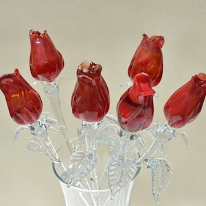 Long Stem Red Glass Rose Flower • Romantic Keepsake for Anniversaries & Special Moments • Handmade Collectible Gift