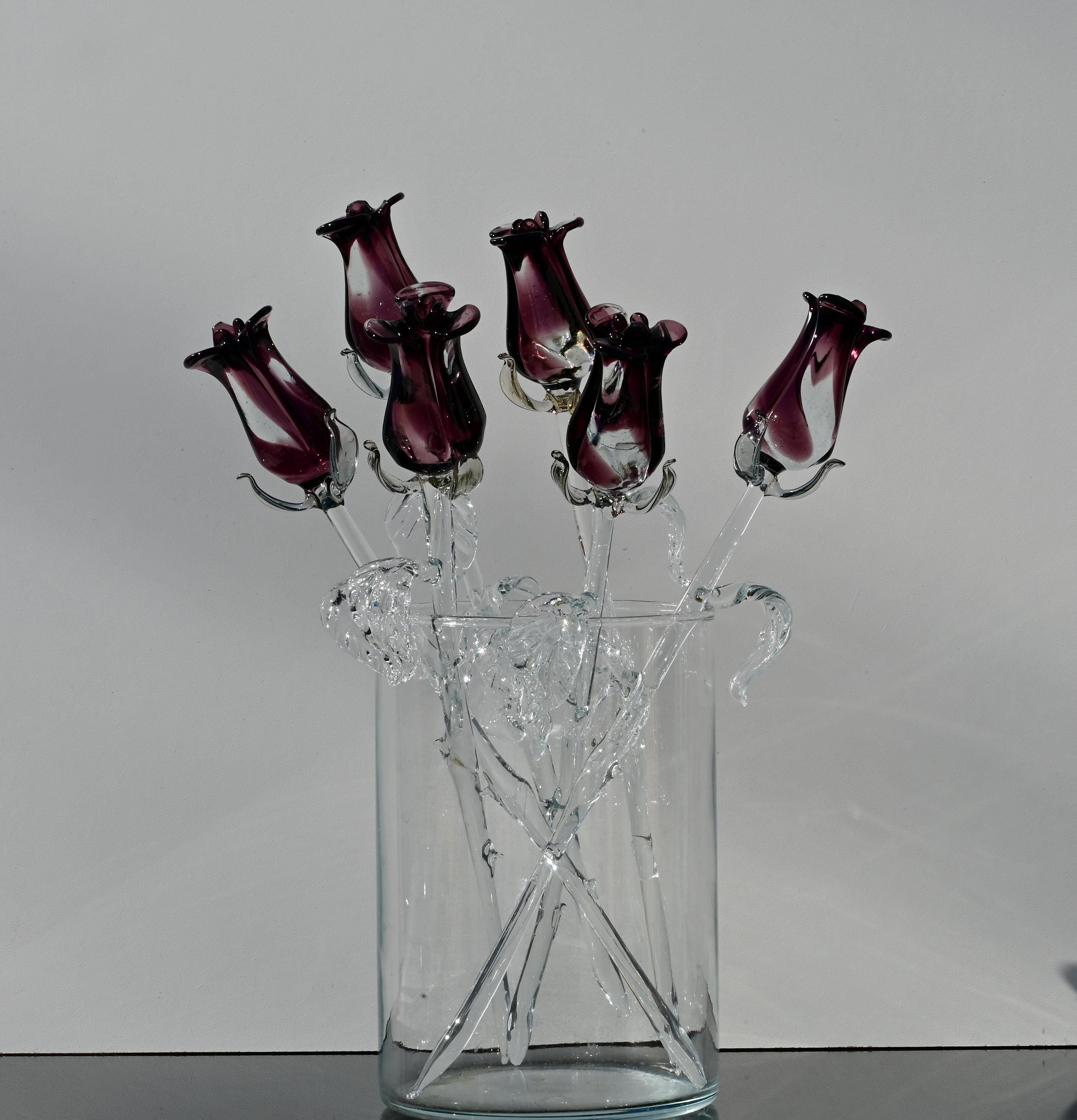 Purple Glass Flowers - Glass Flower Bouquet - Eternal Rose - Blown ...