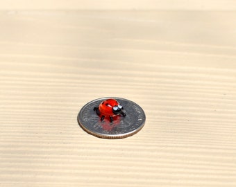 Worlds smallest  glass ladybug , whimsical, Lamp work miniature character from Glass Menagerie, Unique gift.