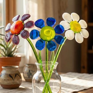 Glass Daisy Bouquet, Daisy Birth Flower, Daisy Gifts, Glass Birth Month Flower Bouquet, Daisy Decor, Spring Home Decor, Birthday Gifts image 1