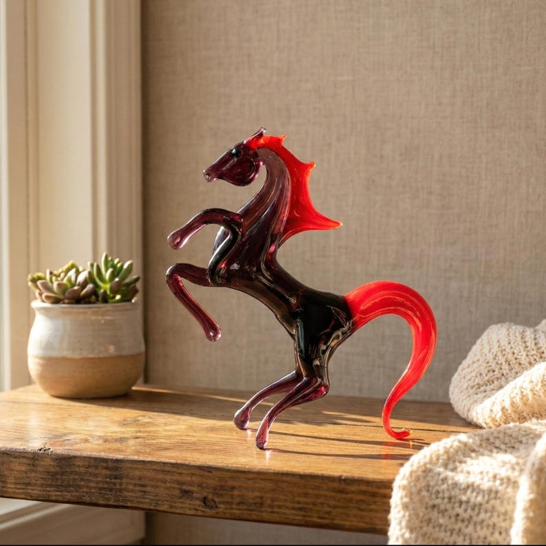 Figurine de cheval en verre du nouvel an chinois - Sculpture en verre soufflé à la main de l'année du cheval, cadeau déco du nouvel an lunaire Single Horse