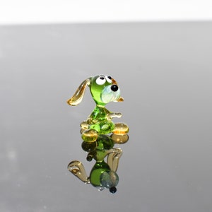 Cute Tiny  Glass green dog. Whimsical figurine with a lot of character and personality. Excellent addition to your collection, unique gift.