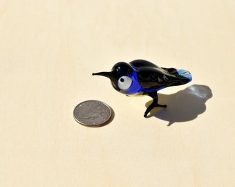 ムラーノガラスの鳥、青い鳥の置物、ガラスの動物の置物、鳥の彫刻