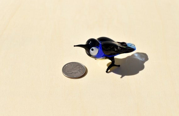 ムラーノガラスの鳥、青い鳥の置物、ガラス製の動物の置物、鳥の彫刻