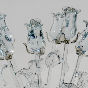 Gorgeous clear long-stem glass Rose flower. Excellent addition to your glass collection, unique gift. Each flower is priced individually.